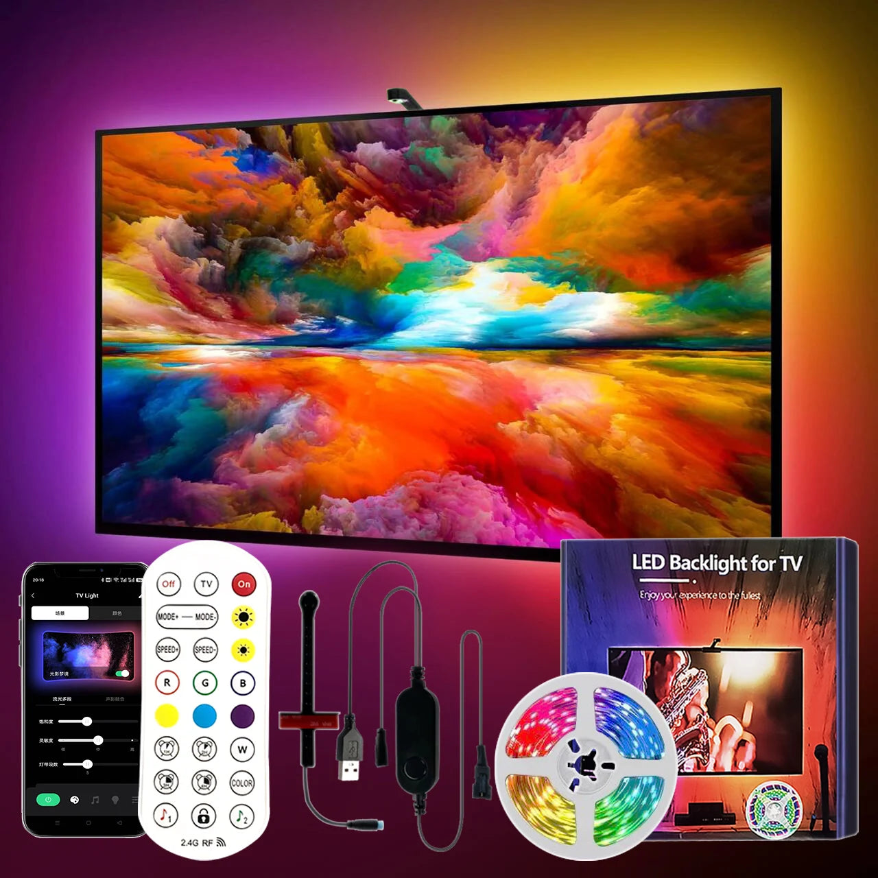 TV-LED-Hintergrundbeleuchtung mit Bluetooth-APP und Kamera
