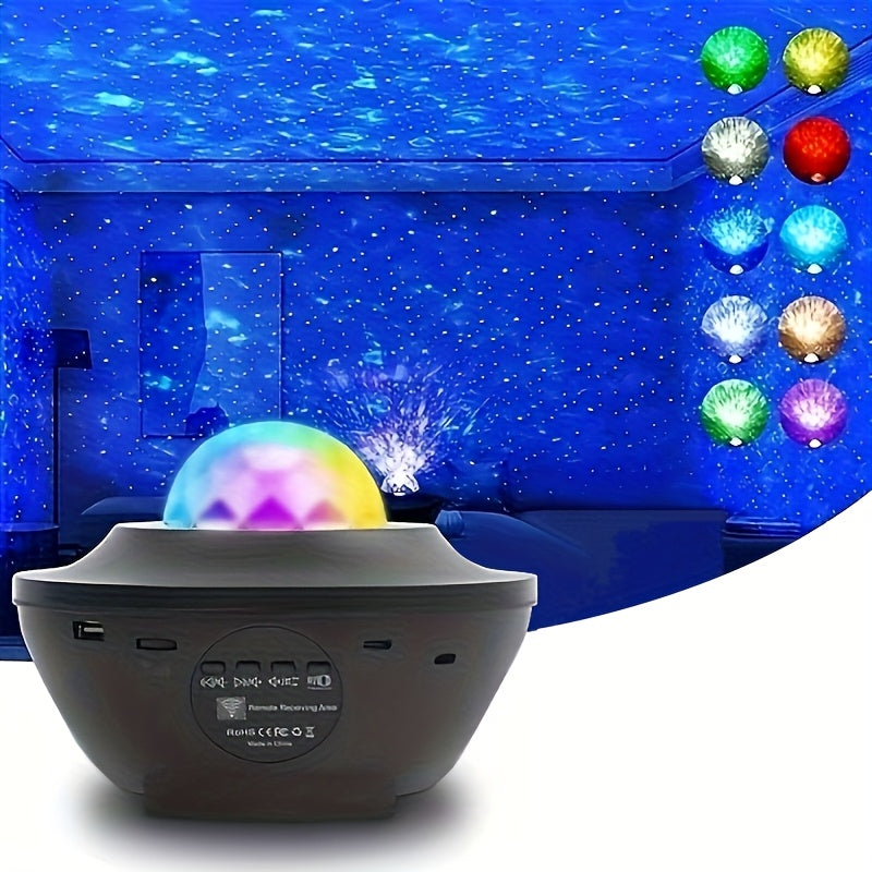 LED Sternen Projektor mit rot, grün, blauen und weißem Licht sowie Farbwechsel und Sound.